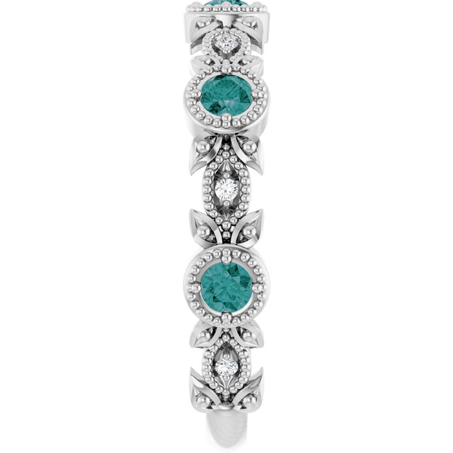 Sterling Silver Lab-Grown Alexandrite & .03 CTW Natural Diamond Leaf Ring