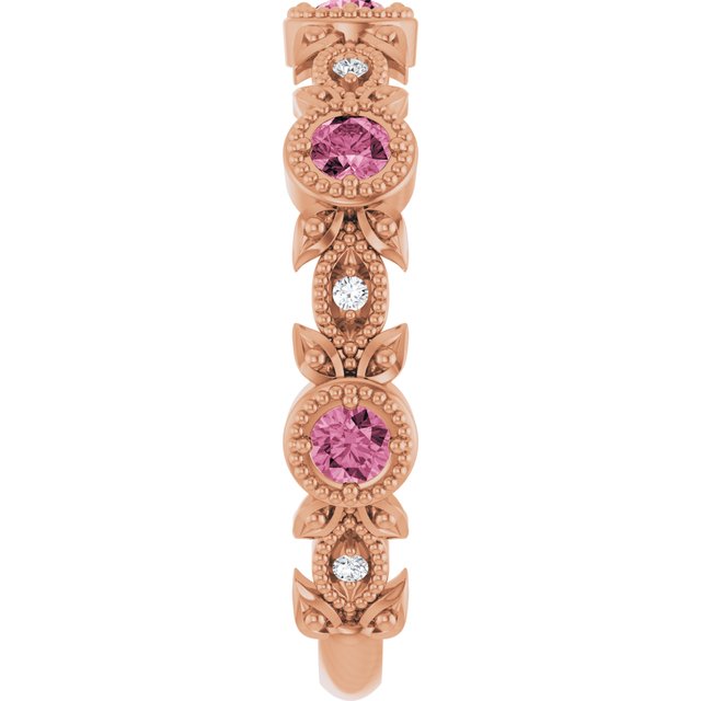 14K Rose Natural Pink Tourmaline & .03 CTW Natural Diamond Leaf Ring