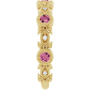 14K Yellow Natural Pink Tourmaline & .03 CTW Natural Diamond Leaf Ring