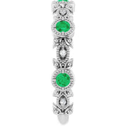 14K White Natural Lab-Grown Emerald & .03 CTW Natural Diamond Leaf Ring