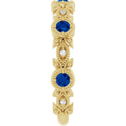 14K Yellow Natural Lab-Grown Blue Sapphire & .03 CTW Natural Diamond Leaf Ring
