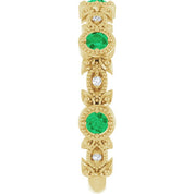 14K Yellow Natural Lab-Grown Emerald & .03 CTW Natural Diamond Leaf Ring