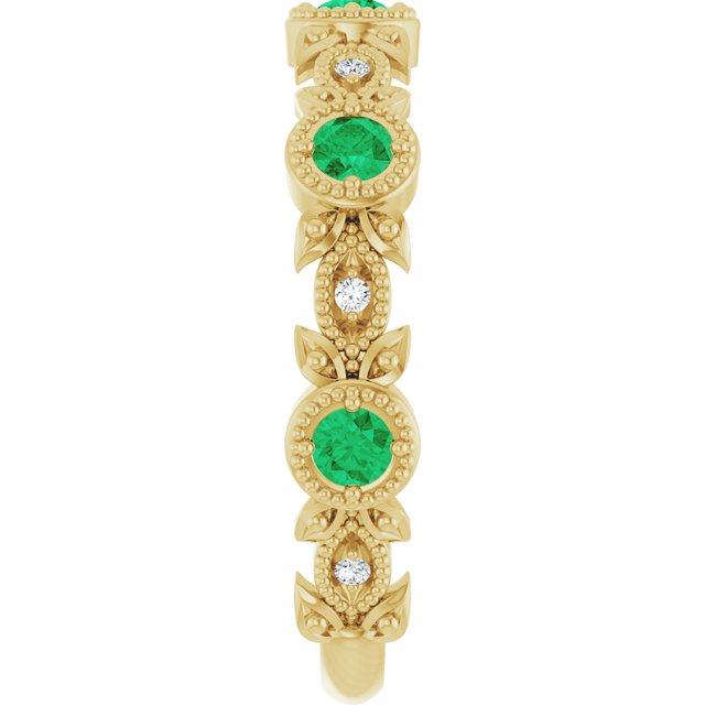 14K Yellow Natural Lab-Grown Emerald & .03 CTW Natural Diamond Leaf Ring