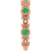 14K Rose Natural Lab-Grown Emerald & .03 CTW Natural Diamond Leaf Ring