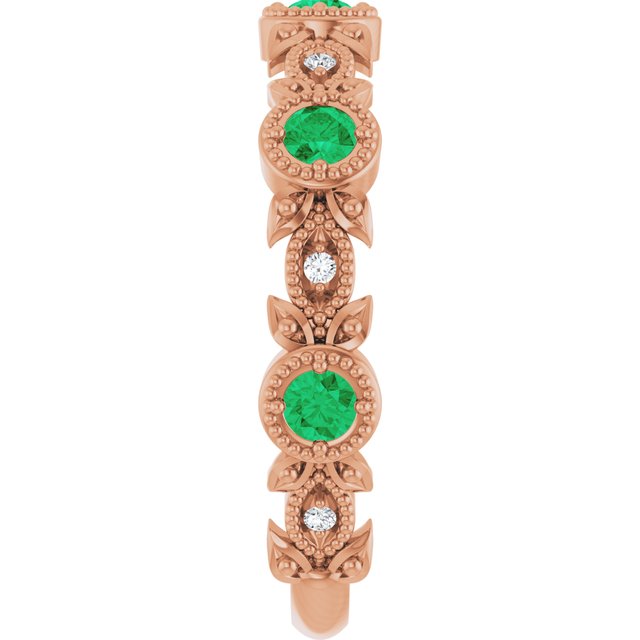 14K Rose Natural Lab-Grown Emerald & .03 CTW Natural Diamond Leaf Ring