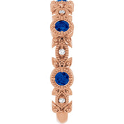 14K Rose Natural Lab-Grown Blue Sapphire & .03 CTW Natural Diamond Leaf Ring