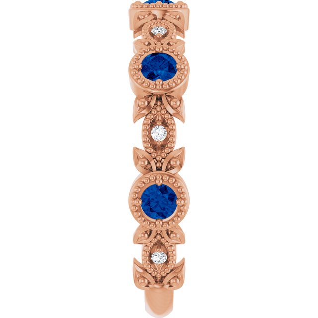 14K Rose Natural Lab-Grown Blue Sapphire & .03 CTW Natural Diamond Leaf Ring