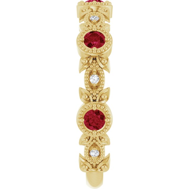 14K Yellow Natural Lab-Grown Ruby & .03 CTW Natural Diamond Leaf Ring