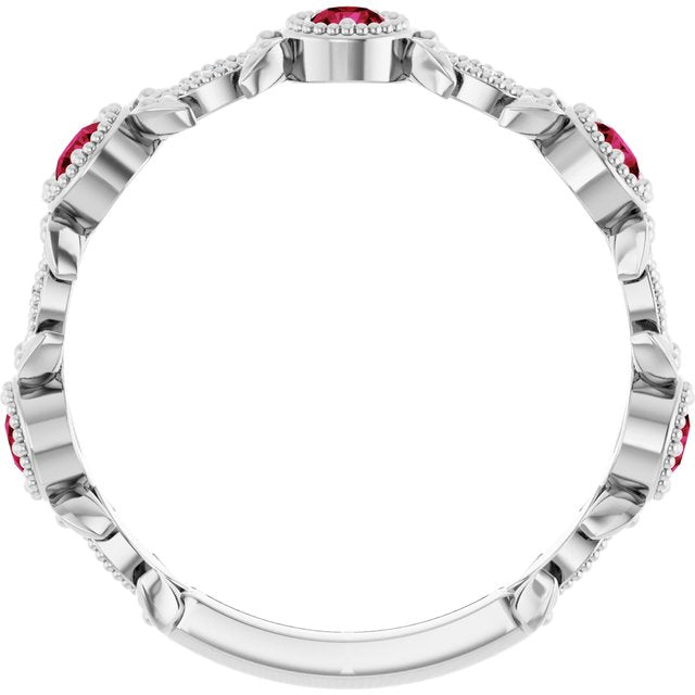 Platinum Natural Lab-Grown Ruby & .03 CTW Natural Diamond Leaf Ring