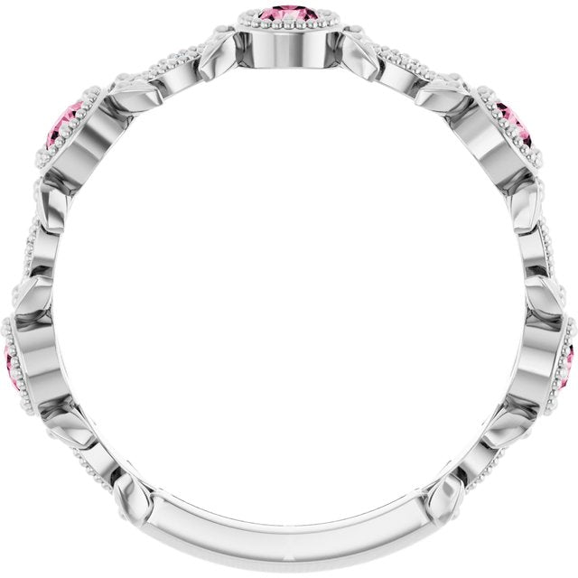 Platinum Natural Pink Tourmaline & .03 CTW Natural Diamond Leaf Ring