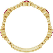14K Yellow Natural Lab-Grown Ruby & .03 CTW Natural Diamond Leaf Ring