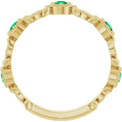 14K Yellow Natural Lab-Grown Emerald & .03 CTW Natural Diamond Leaf Ring