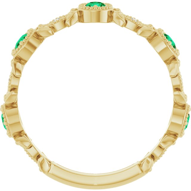 14K Yellow Natural Lab-Grown Emerald & .03 CTW Natural Diamond Leaf Ring