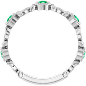 14K White Natural Lab-Grown Emerald & .03 CTW Natural Diamond Leaf Ring