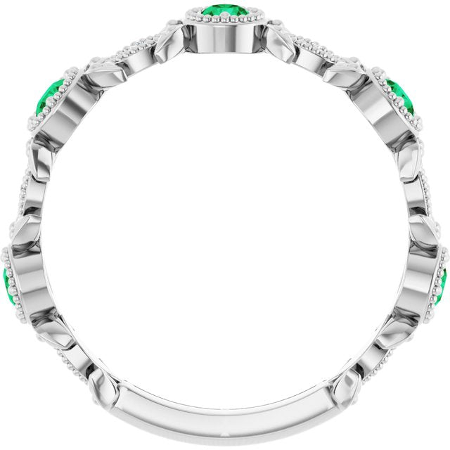 14K White Natural Lab-Grown Emerald & .03 CTW Natural Diamond Leaf Ring