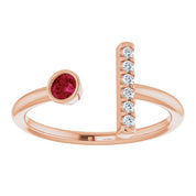 14K Rose Natural Ruby & .05 CTW Natural Diamond Bar Ring