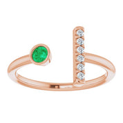 14K Rose Lab-Grown Emerald & .05 CTW Natural Diamond Bar Ring