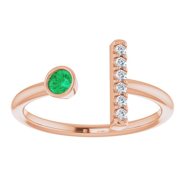14K Rose Lab-Grown Emerald & .05 CTW Natural Diamond Bar Ring