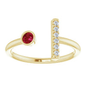 14K Yellow Natural Ruby & .05 CTW Natural Diamond Bar Ring