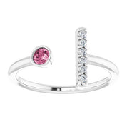 14K White Natural Pink Tourmaline & .05 CTW Natural Diamond Bar Ring