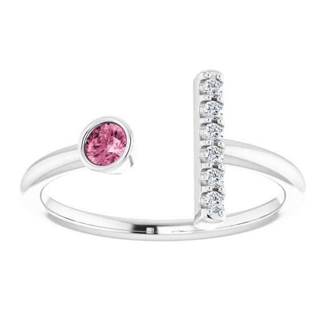 Platinum Natural Pink Tourmaline & .05 CTW Natural Diamond Bar Ring