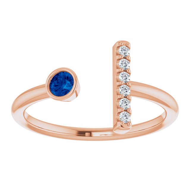 14K Rose Lab-Grown Blue Sapphire & .05 CTW Natural Diamond Bar Ring