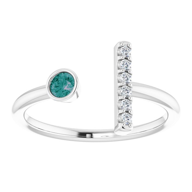 Sterling Silver Lab-Grown Alexandrite & .05 CTW Natural Diamond Bar Ring