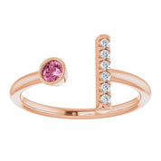14K Rose Natural Pink Tourmaline & .05 CTW Natural Diamond Bar Ring