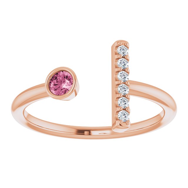 14K Rose Natural Pink Tourmaline & .05 CTW Natural Diamond Bar Ring