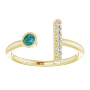 14K Yellow Lab-Grown Alexandrite & .05 CTW Natural Diamond Bar Ring