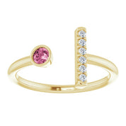 14K Yellow Natural Pink Tourmaline & .05 CTW Natural Diamond Bar Ring