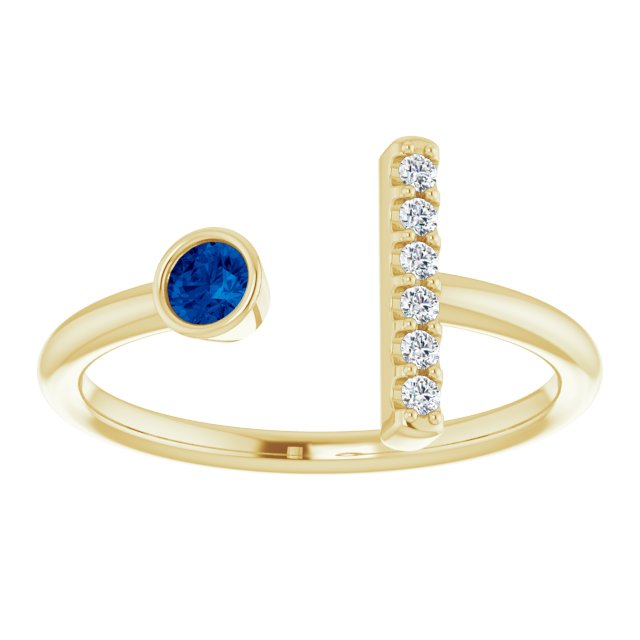 14K Yellow Lab-Grown Blue Sapphire & .05 CTW Natural Diamond Bar Ring