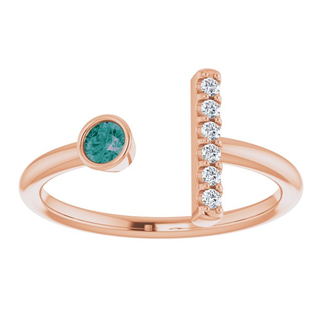 14K Rose Lab-Grown Alexandrite & .05 CTW Natural Diamond Bar Ring