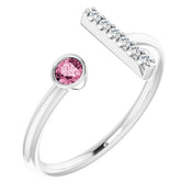Sterling Silver Natural Pink Tourmaline & .05 CTW Natural Diamond Bar Ring