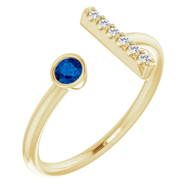 14K Yellow Lab-Grown Blue Sapphire & .05 CTW Natural Diamond Bar Ring