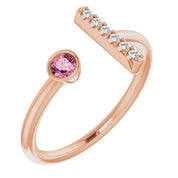 14K Rose Natural Pink Tourmaline & .05 CTW Natural Diamond Bar Ring