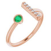 14K Rose Lab-Grown Emerald & .05 CTW Natural Diamond Bar Ring