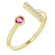 14K Yellow Natural Pink Tourmaline & .05 CTW Natural Diamond Bar Ring