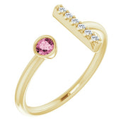 14K Yellow Natural Pink Tourmaline & .05 CTW Natural Diamond Bar Ring