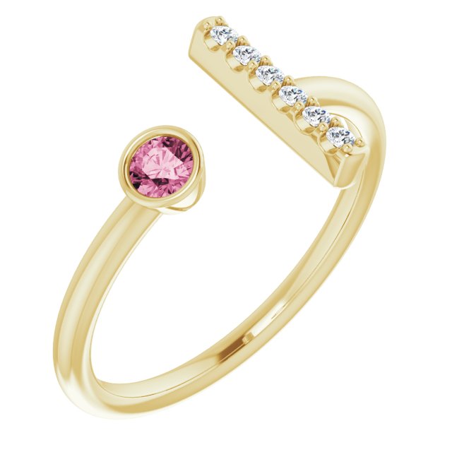14K Yellow Natural Pink Tourmaline & .05 CTW Natural Diamond Bar Ring