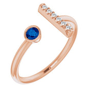 14K Rose Lab-Grown Blue Sapphire & .05 CTW Natural Diamond Bar Ring