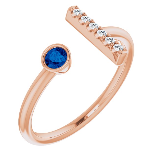 14K Rose Lab-Grown Blue Sapphire & .05 CTW Natural Diamond Bar Ring