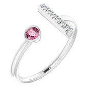 14K White Natural Pink Tourmaline & .05 CTW Natural Diamond Bar Ring
