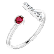 Platinum Natural Ruby & .05 CTW Natural Diamond Bar Ring