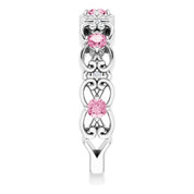14K White Natural Pink Tourmaline & .02 CTW Natural Diamond Scroll Ring
