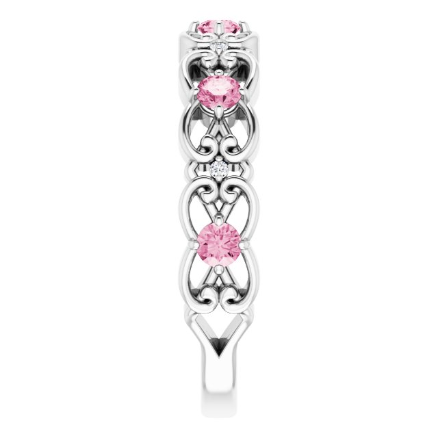 14K White Natural Pink Tourmaline & .02 CTW Natural Diamond Scroll Ring