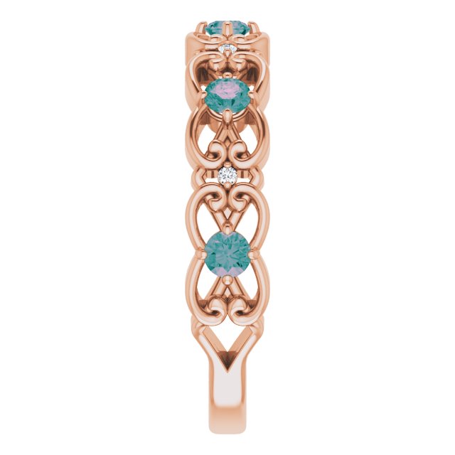 14K Rose Lab-Grown Alexandrite & .02 CTW Natural Diamond Scroll Ring