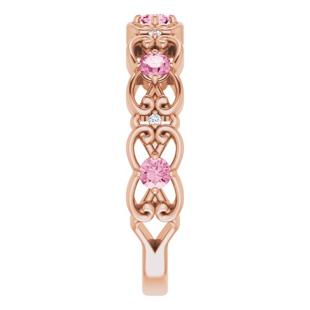 14K Rose Natural Pink Tourmaline & .02 CTW Natural Diamond Scroll Ring