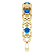 14K Yellow Lab-Grown Blue Sapphire & .02 CTW Natural Diamond Scroll Ring