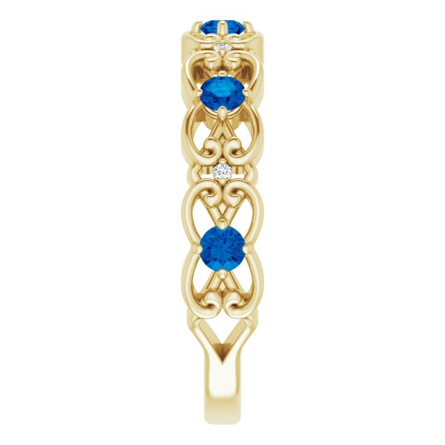 14K Yellow Lab-Grown Blue Sapphire & .02 CTW Natural Diamond Scroll Ring